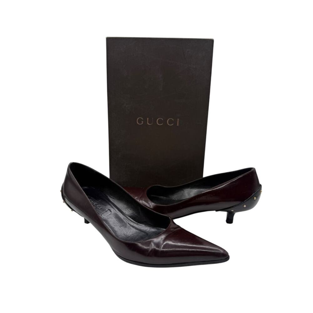 Gucci Burgundy Leather Pointed-Toe Kitten Heel Pumps – Size 36.5
